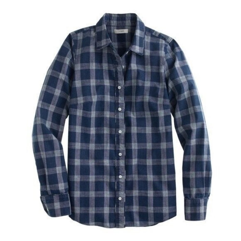 J. CREW Indigo Plaid Top Button Down Shirt Navy 2
